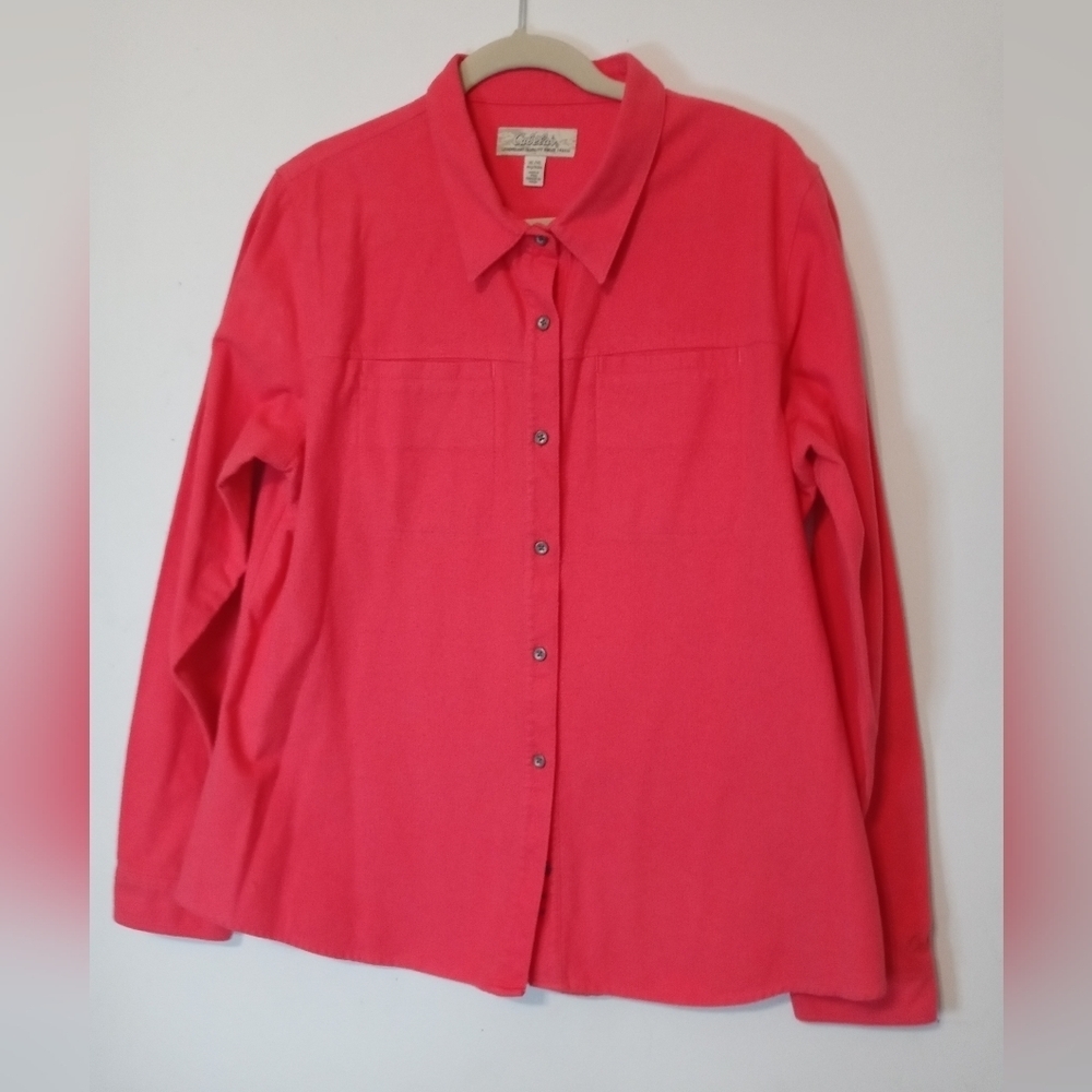 Cabela's Women's Button down long sleeve coral 100% pima Shirt w pockets XL
